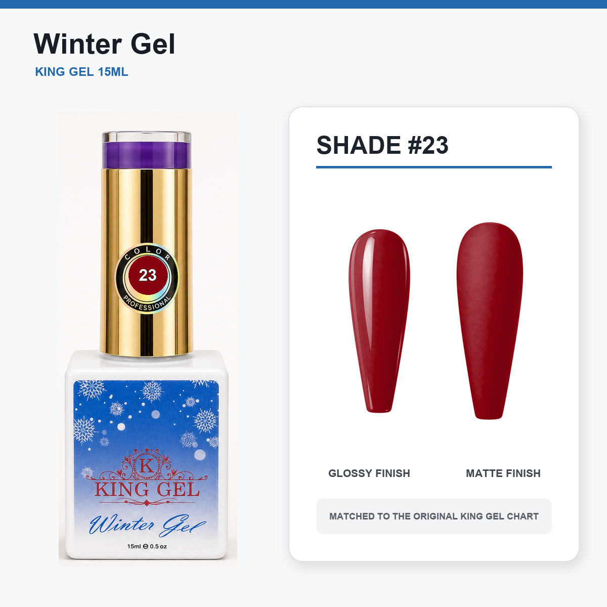 48 Colors Winter Gel Collection - KingGel Brand - Shade 23 bottle and chart-matched color - Studio V2