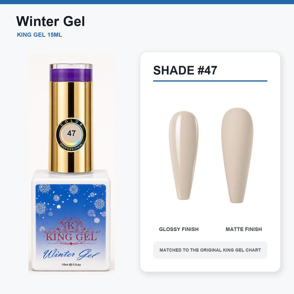 48 Colors Winter Gel Collection - KingGel Brand - Shade 47 bottle and chart-matched color - Studio V2