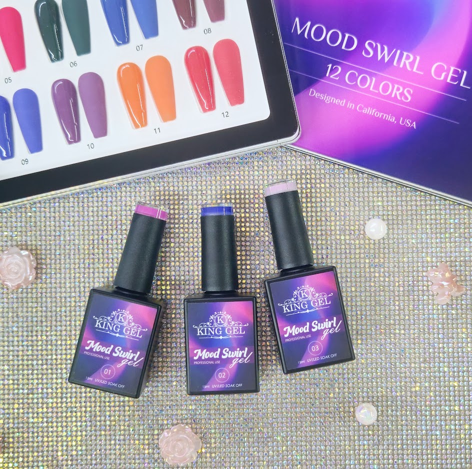 12 Colors Mood Swirl Gel Collection - KingGel Brand