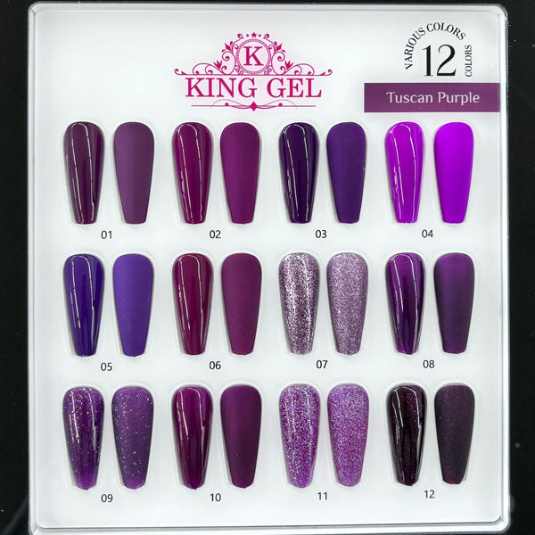 12 Gel Colors Tuscan Purple Collection - KingGel Brand