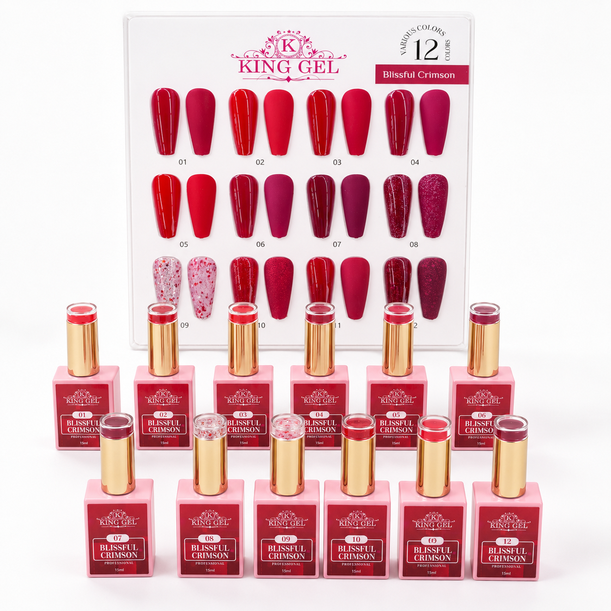 12 Gel Colors Blissful Crimson Collection - KingGel Brand full collection