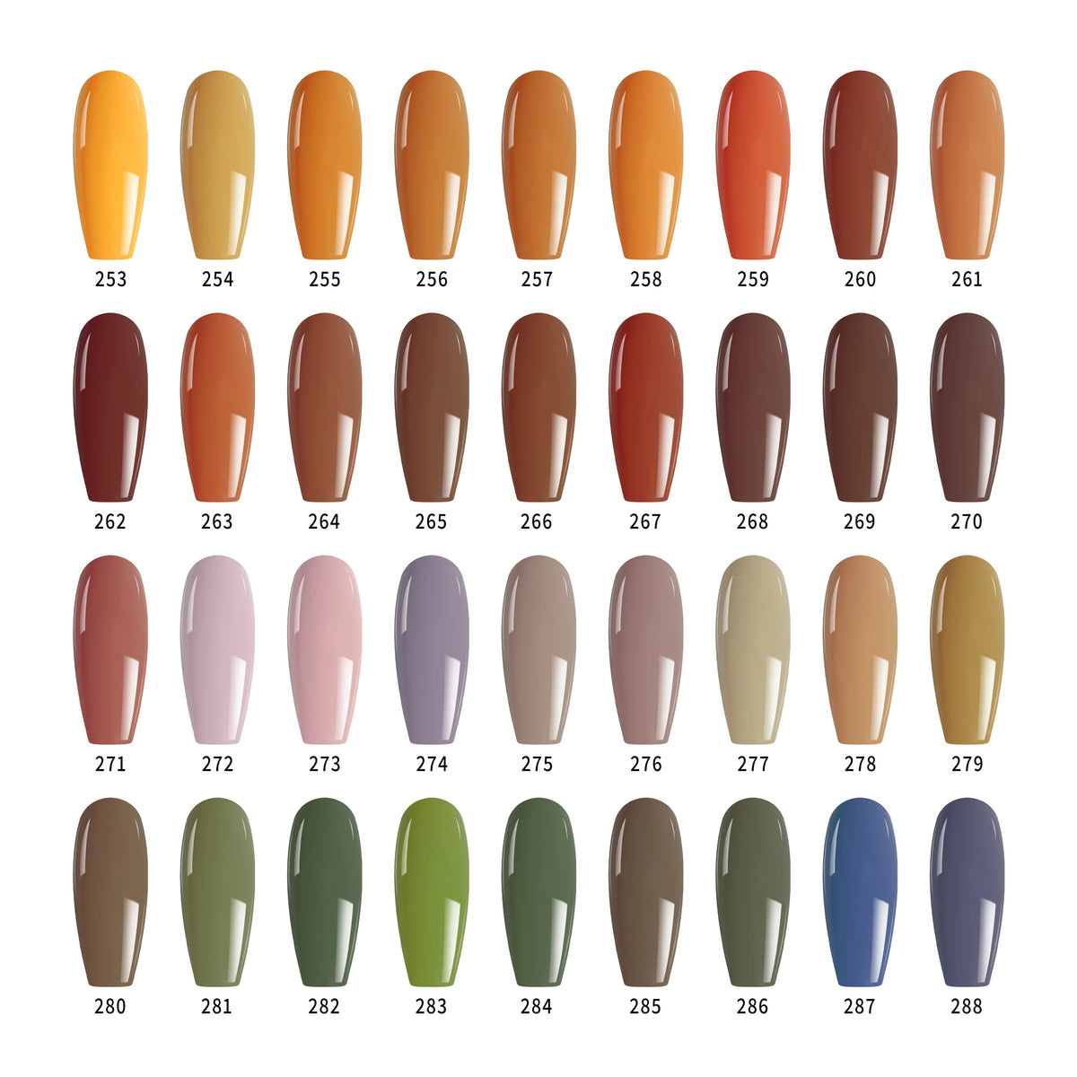 PLA Fall color chart - shades 253-288