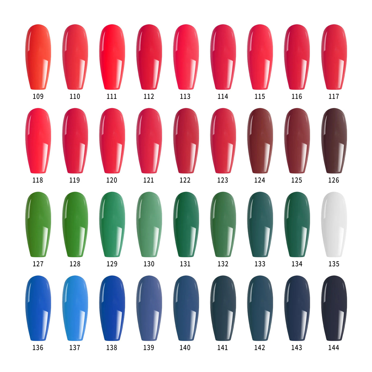 PLA Holiday color chart - shades 109-144