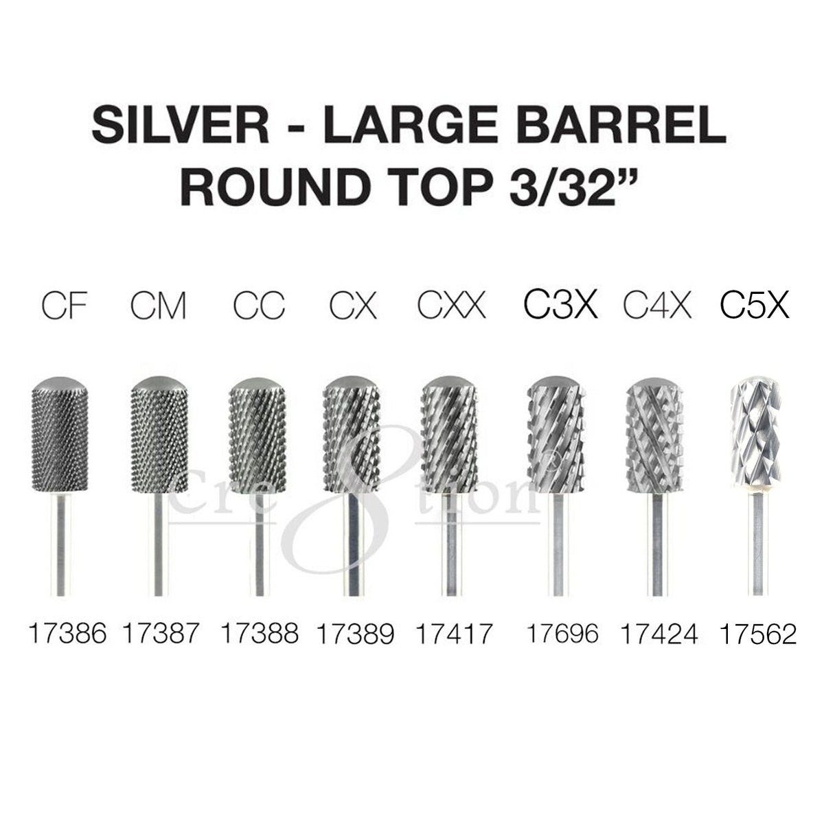 Cre8tion Silver Carbide Large Barrel Round Top Bit - eight grits