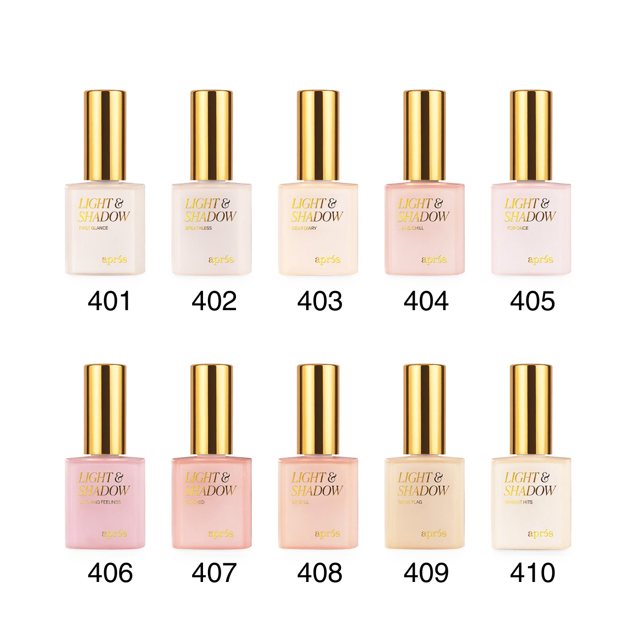 Apres - Light & Shadow - Sheer Gel Couleur Collection - Spring (#401 - #410) - Pack of 10 colors #401 - #410 at $14.50/pc