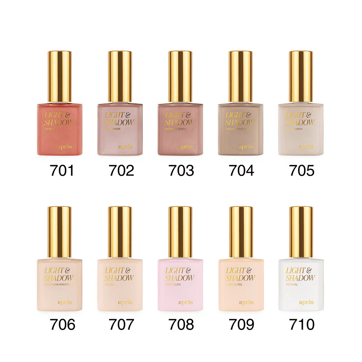 Apres - Light & Shadow - Sheer Gel Couleur Collection - Winter (#701 -710) - Pack of 10 colors #701 - #710 at $14.50/pc