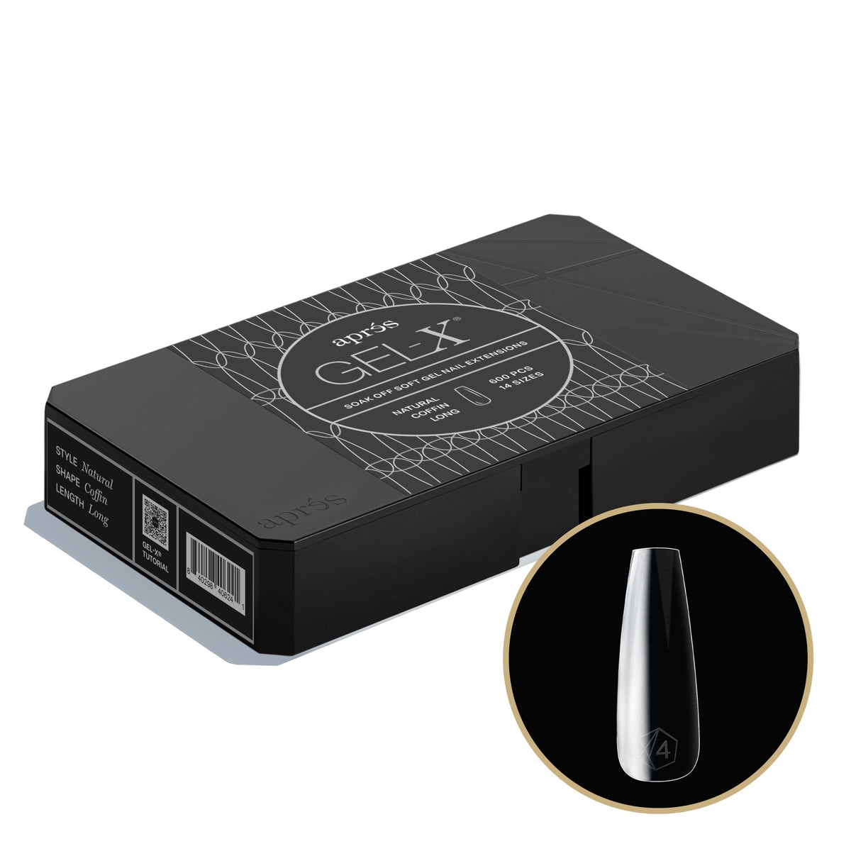 Aprés Gel-X Natural Coffin Long Pro tip box, 600 pieces