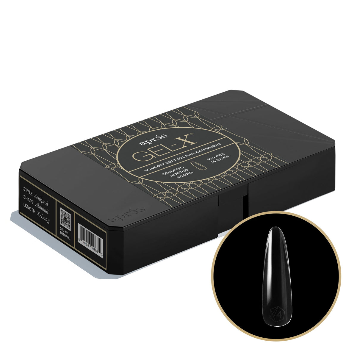 Aprés Gel-X Sculpted Almond Extra Long Pro tip box, 420 pieces