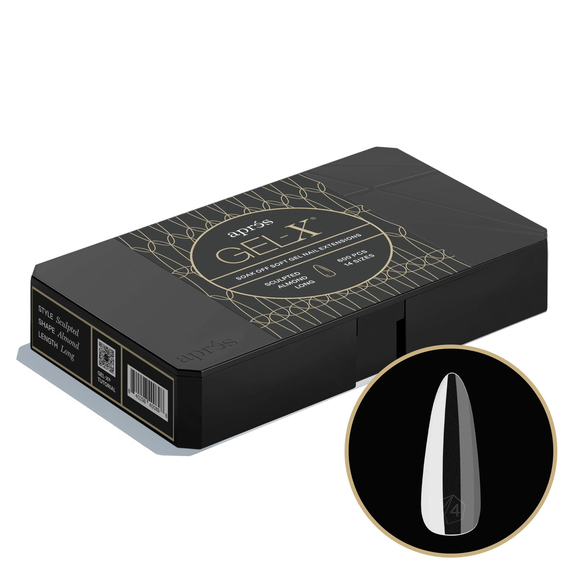Aprés Gel-X Sculpted Almond Long Pro tip box, 600 pieces