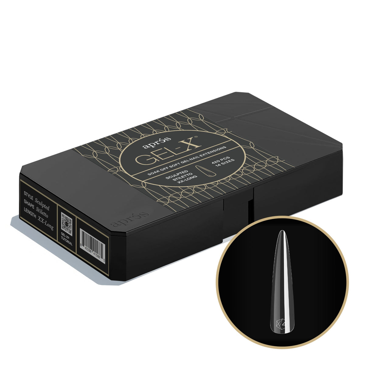 Aprés Gel-X Sculpted Stiletto Extra Extra Long Pro tip box, 420 pieces