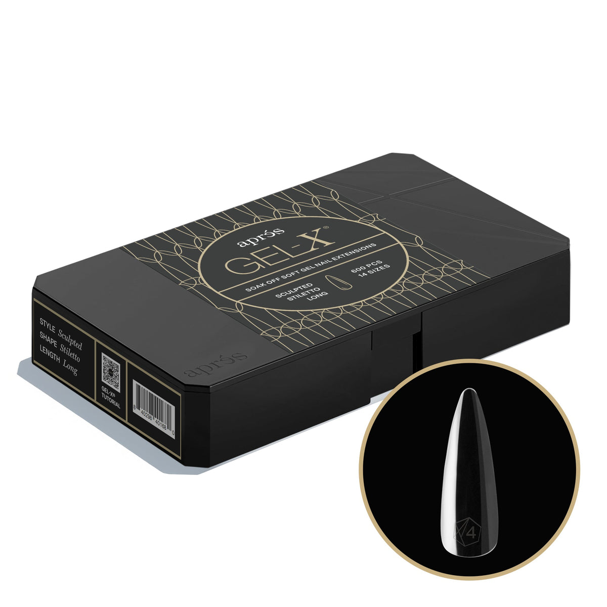 Aprés Gel-X Sculpted Stiletto Long Pro tip box, 600 pieces