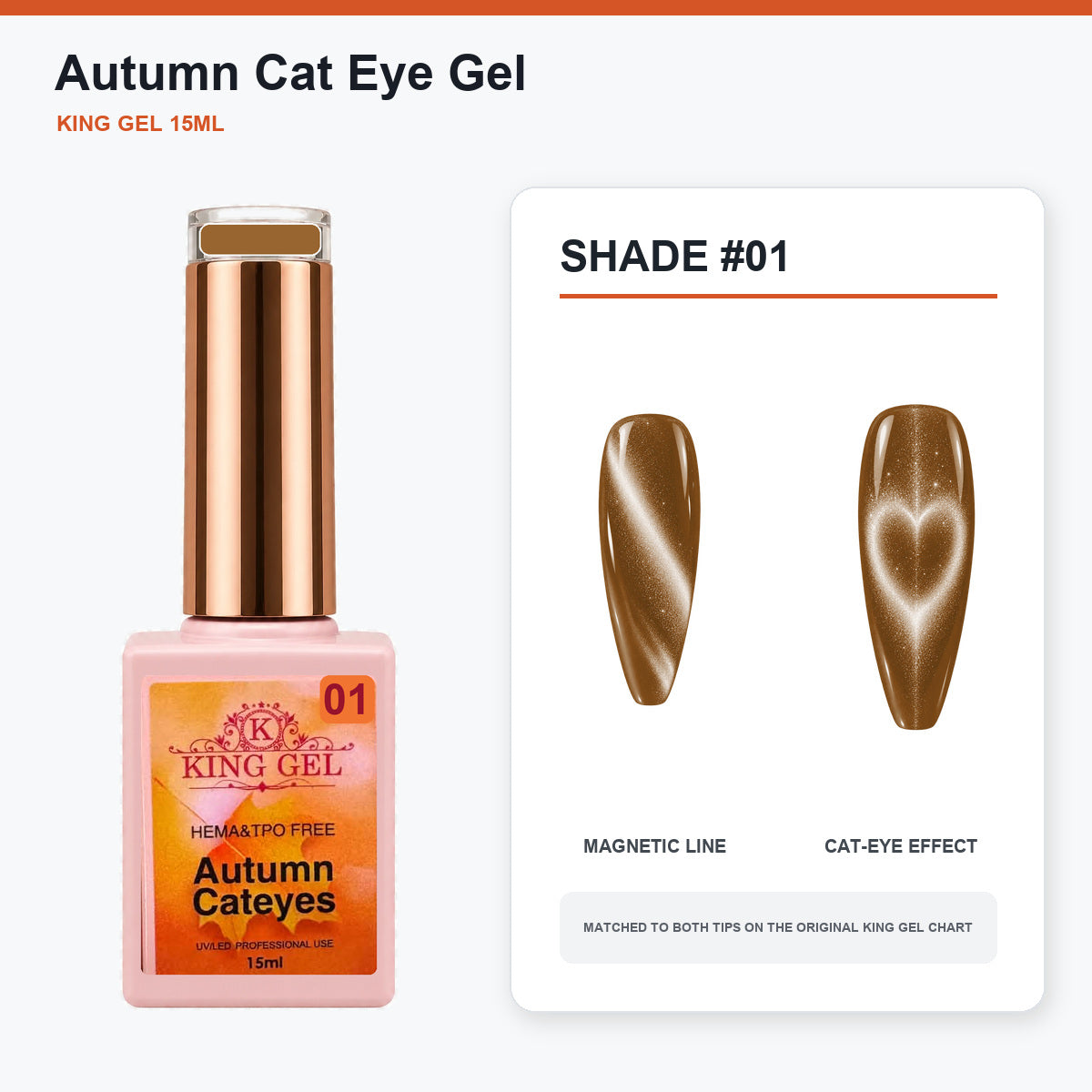 22 Colors Autumn Cat Eye Gel Collection - KingGel Brand - Shade 1 bottle and chart-matched color - Studio V2