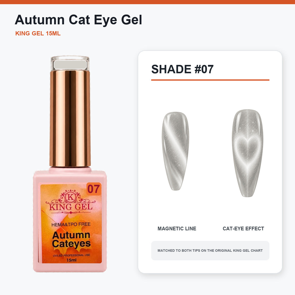 22 Colors Autumn Cat Eye Gel Collection - KingGel Brand - Shade 7 bottle and chart-matched color - Studio V2