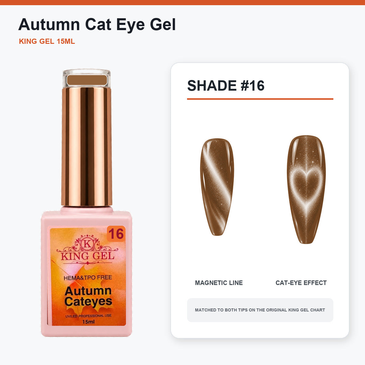 22 Colors Autumn Cat Eye Gel Collection - KingGel Brand - Shade 16 bottle and chart-matched color - Studio V2