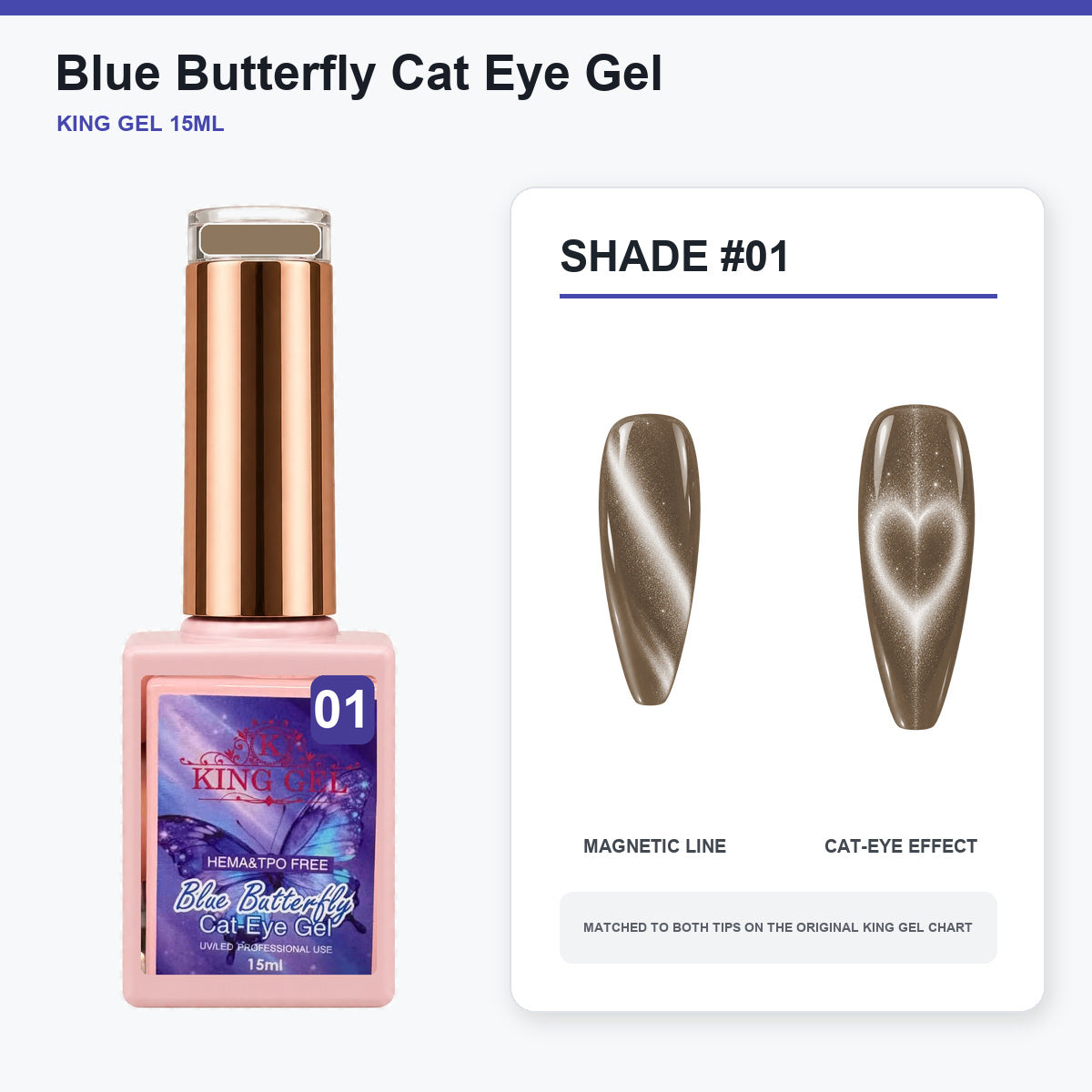 36 Colors Blue Butterfly Cat Eye Gel Collection - KingGel Brand - Shade 1 bottle and chart-matched color - Studio V2