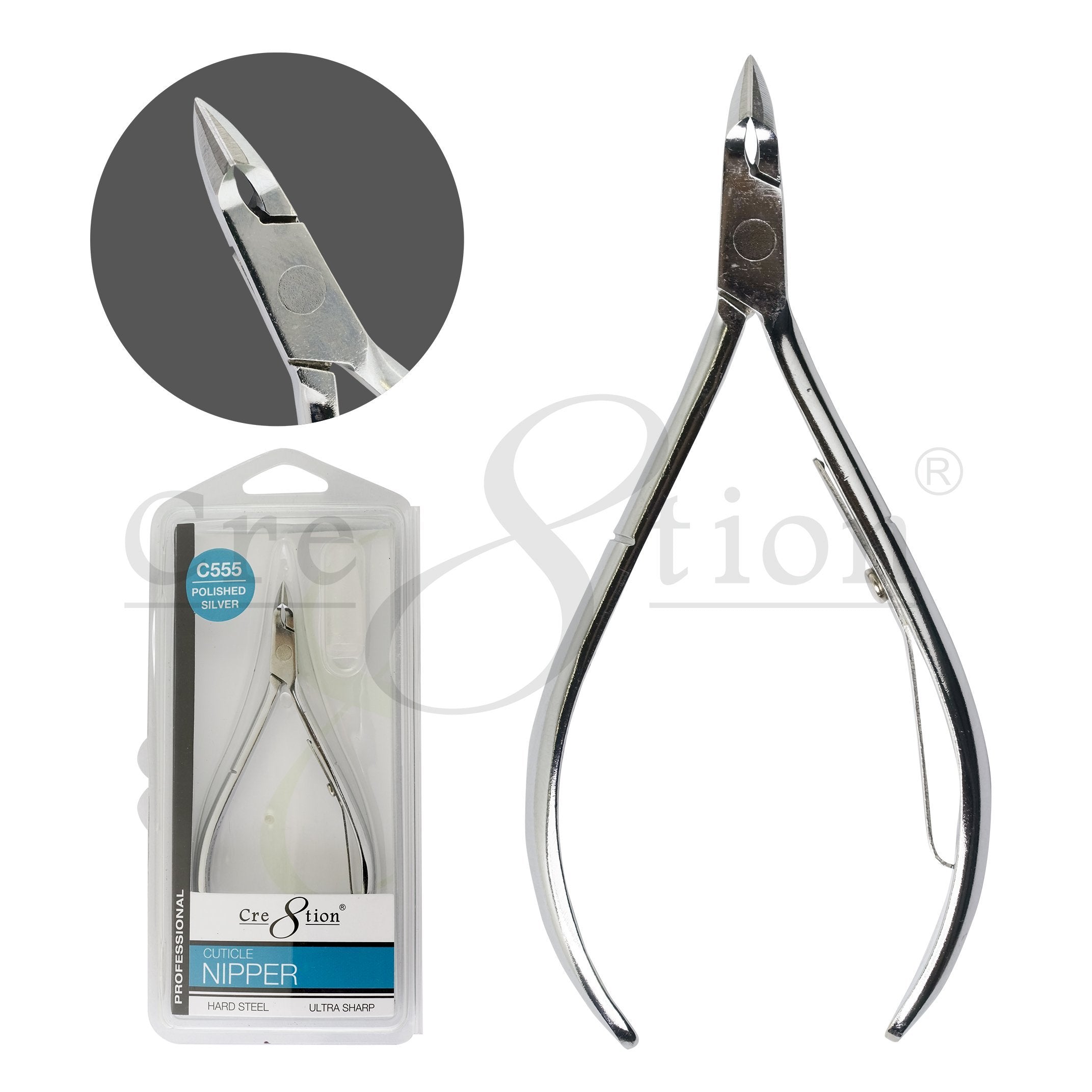 Cre8tion C555 Hard Steel Cuticle Nippers - Polished Silver