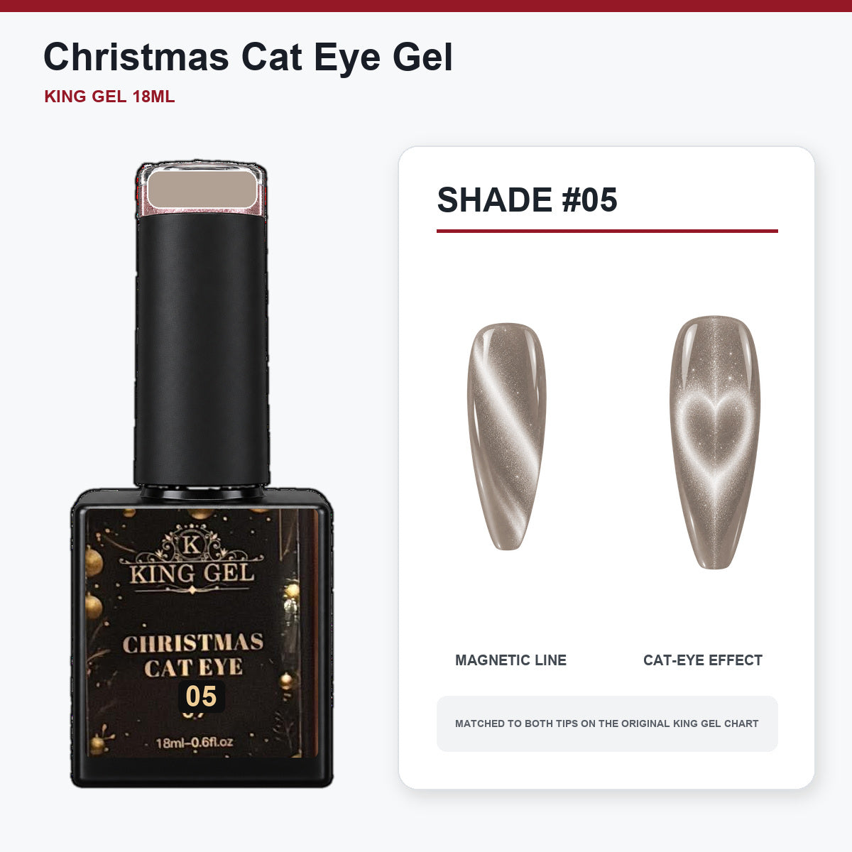 24 Colors Christmas Cat Eye Gel Collection - KingGel Brand - Shade 5 bottle and chart-matched color - Studio V2