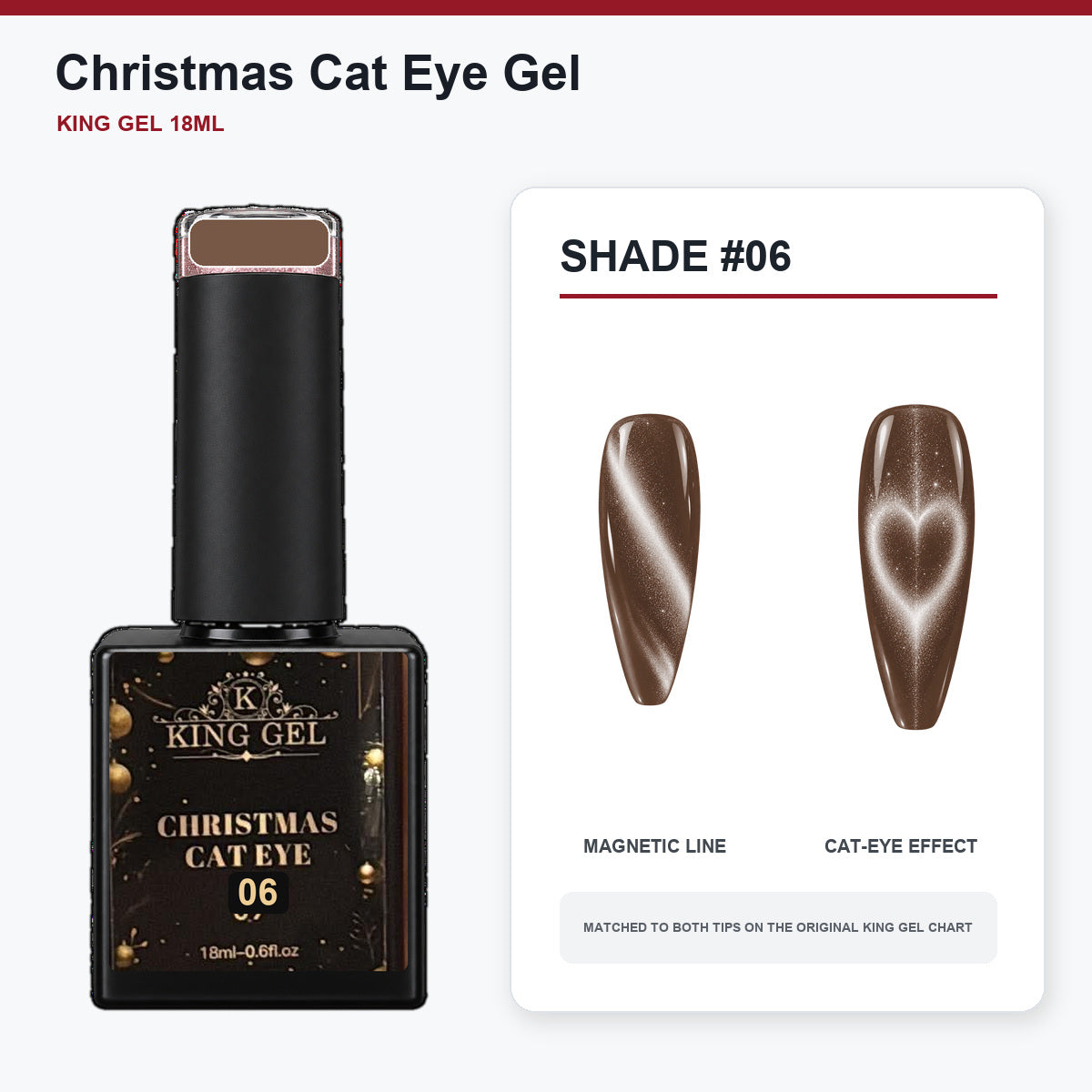 24 Colors Christmas Cat Eye Gel Collection - KingGel Brand - Shade 6 bottle and chart-matched color - Studio V2