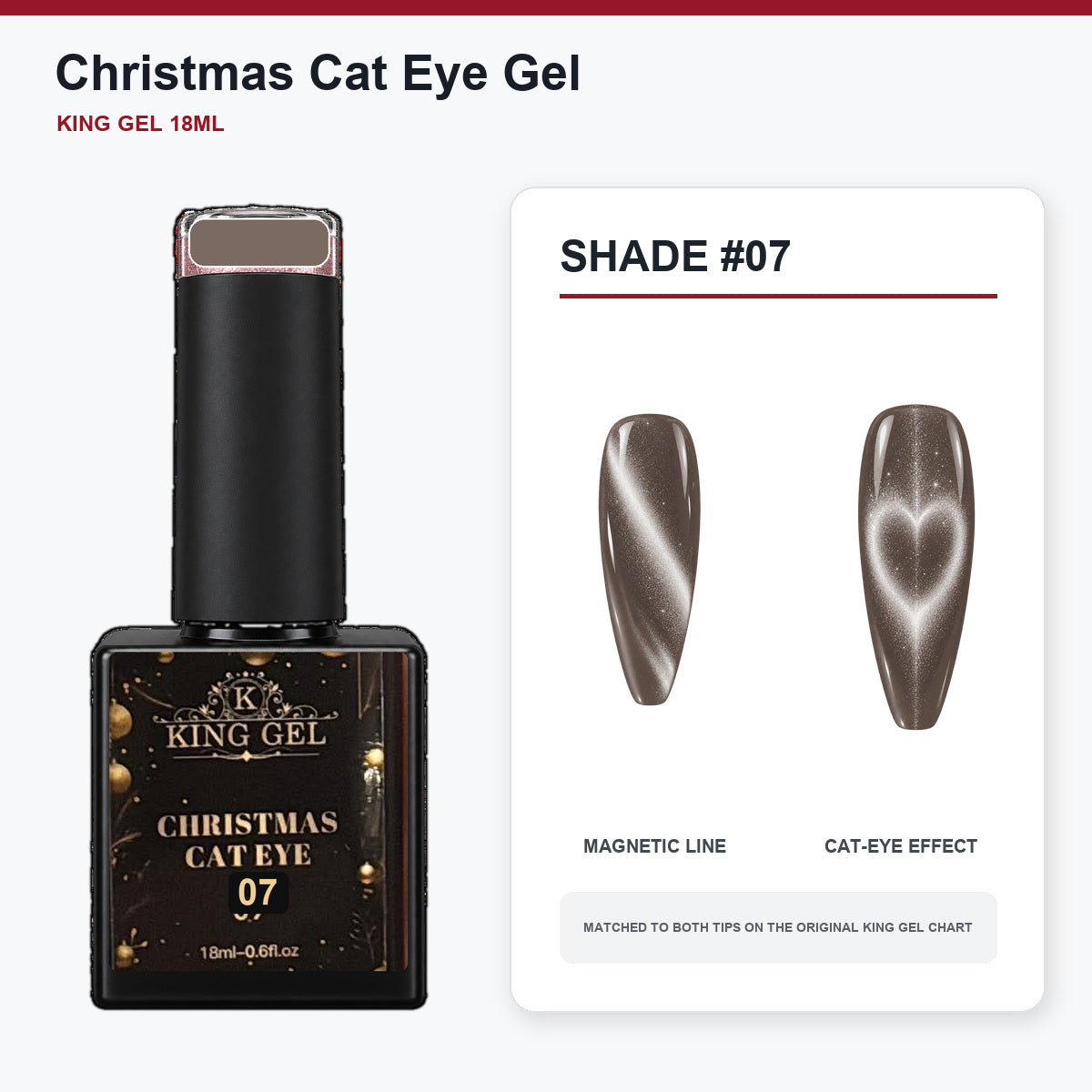 24 Colors Christmas Cat Eye Gel Collection - KingGel Brand - Shade 7 bottle and chart-matched color - Studio V2
