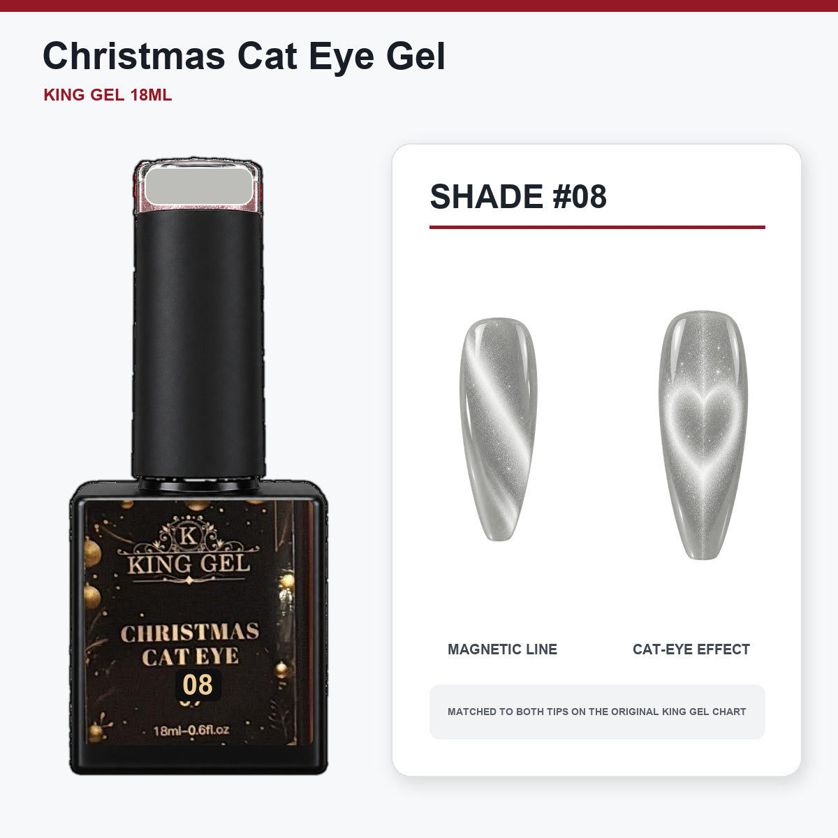 24 Colors Christmas Cat Eye Gel Collection - KingGel Brand - Shade 8 bottle and chart-matched color - Studio V2