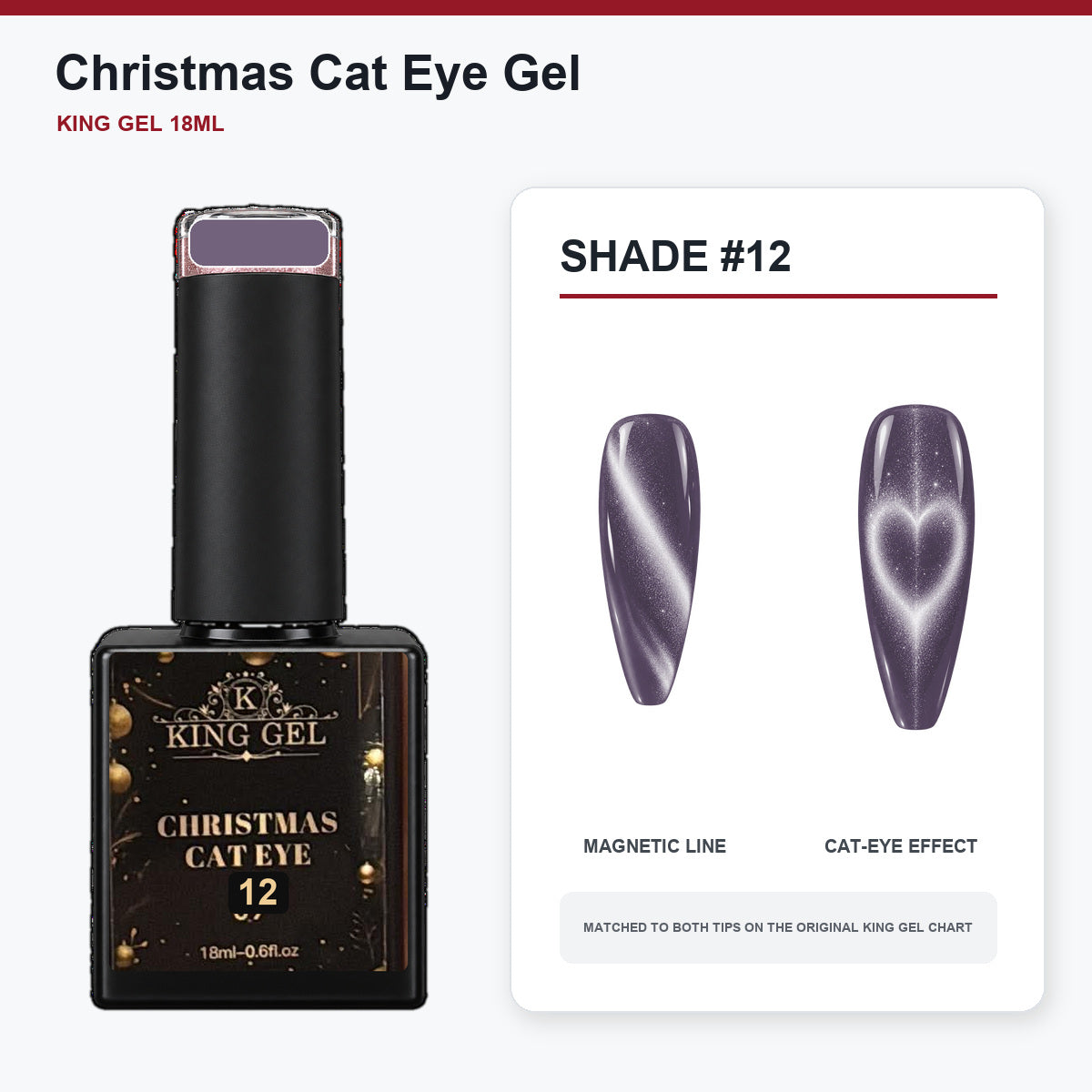 24 Colors Christmas Cat Eye Gel Collection - KingGel Brand - Shade 12 bottle and chart-matched color - Studio V2