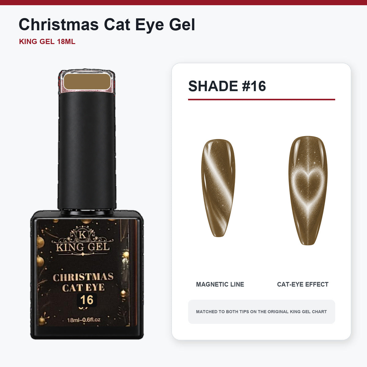 24 Colors Christmas Cat Eye Gel Collection - KingGel Brand - Shade 16 bottle and chart-matched color - Studio V2