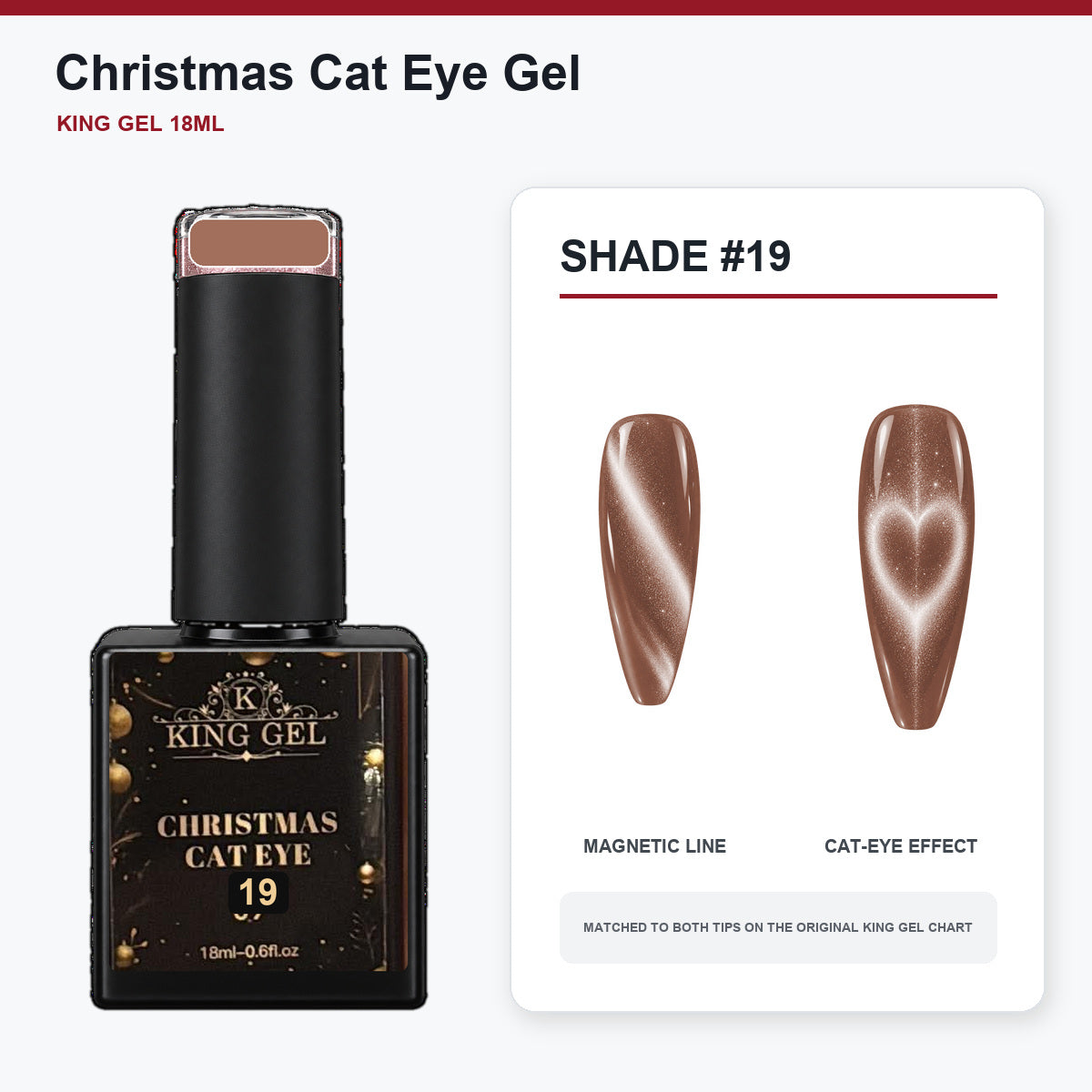24 Colors Christmas Cat Eye Gel Collection - KingGel Brand - Shade 19 bottle and chart-matched color - Studio V2