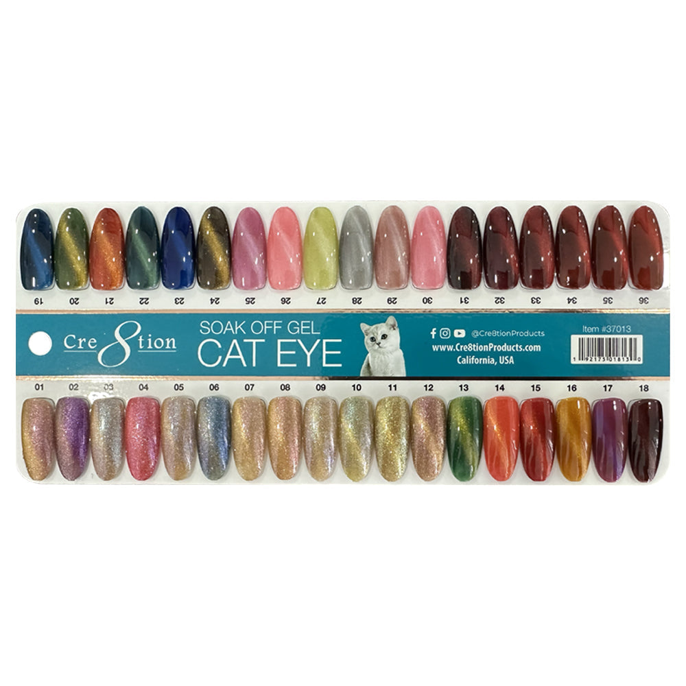 Cre8tion original Cat Eye gel real swatch chart, shades 01–36