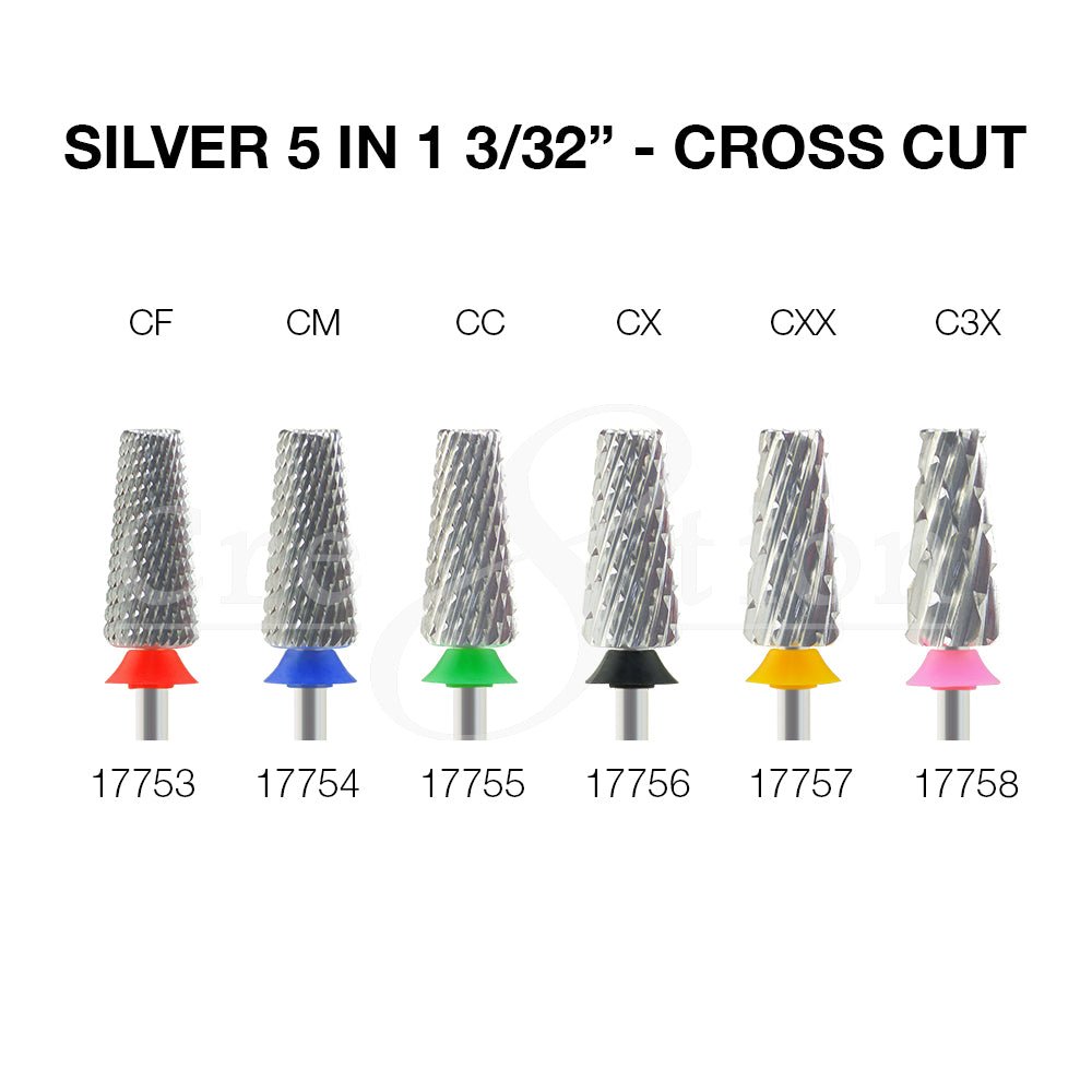 Cre8tion Silver Cross-Cut 5-in-1 Nail Filing Bit - all six grits
