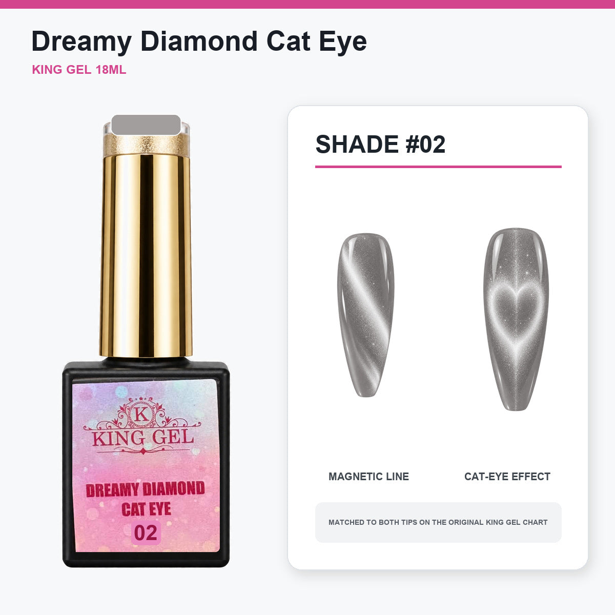 24 Colors Dreamy Diamond Cat Eye Gel Collection - KingGel Brand - Shade 2 bottle and chart-matched color - Studio V2