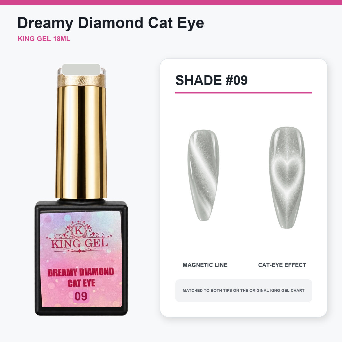 24 Colors Dreamy Diamond Cat Eye Gel Collection - KingGel Brand - Shade 9 bottle and chart-matched color - Studio V2