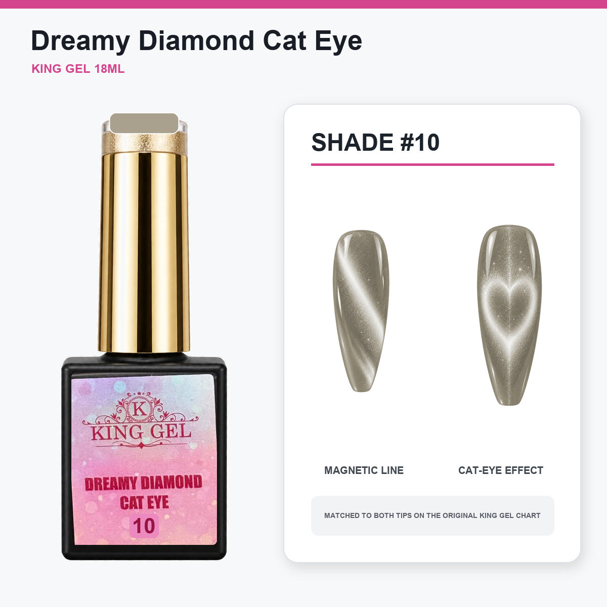 24 Colors Dreamy Diamond Cat Eye Gel Collection - KingGel Brand - Shade 10 bottle and chart-matched color - Studio V2