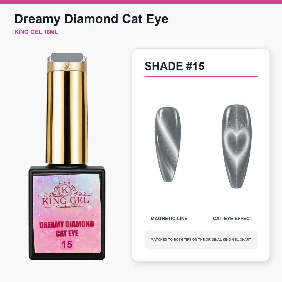 24 Colors Dreamy Diamond Cat Eye Gel Collection - KingGel Brand - Shade 15 bottle and chart-matched color - Studio V2