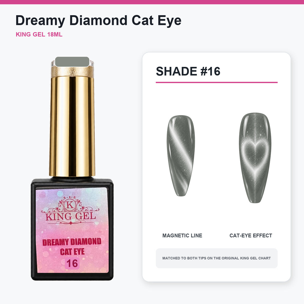 24 Colors Dreamy Diamond Cat Eye Gel Collection - KingGel Brand - Shade 16 bottle and chart-matched color - Studio V2