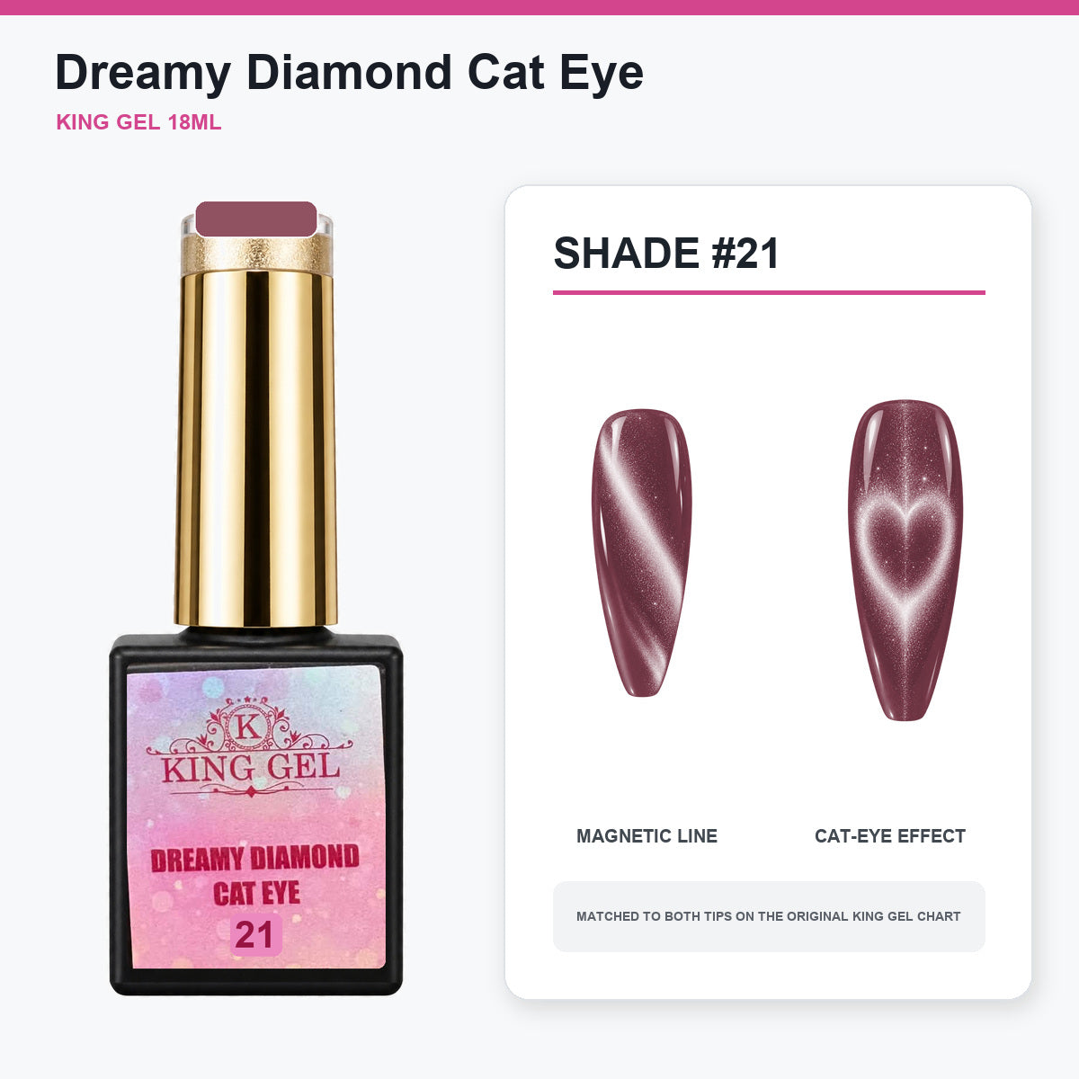 24 Colors Dreamy Diamond Cat Eye Gel Collection - KingGel Brand - Shade 21 bottle and chart-matched color - Studio V2