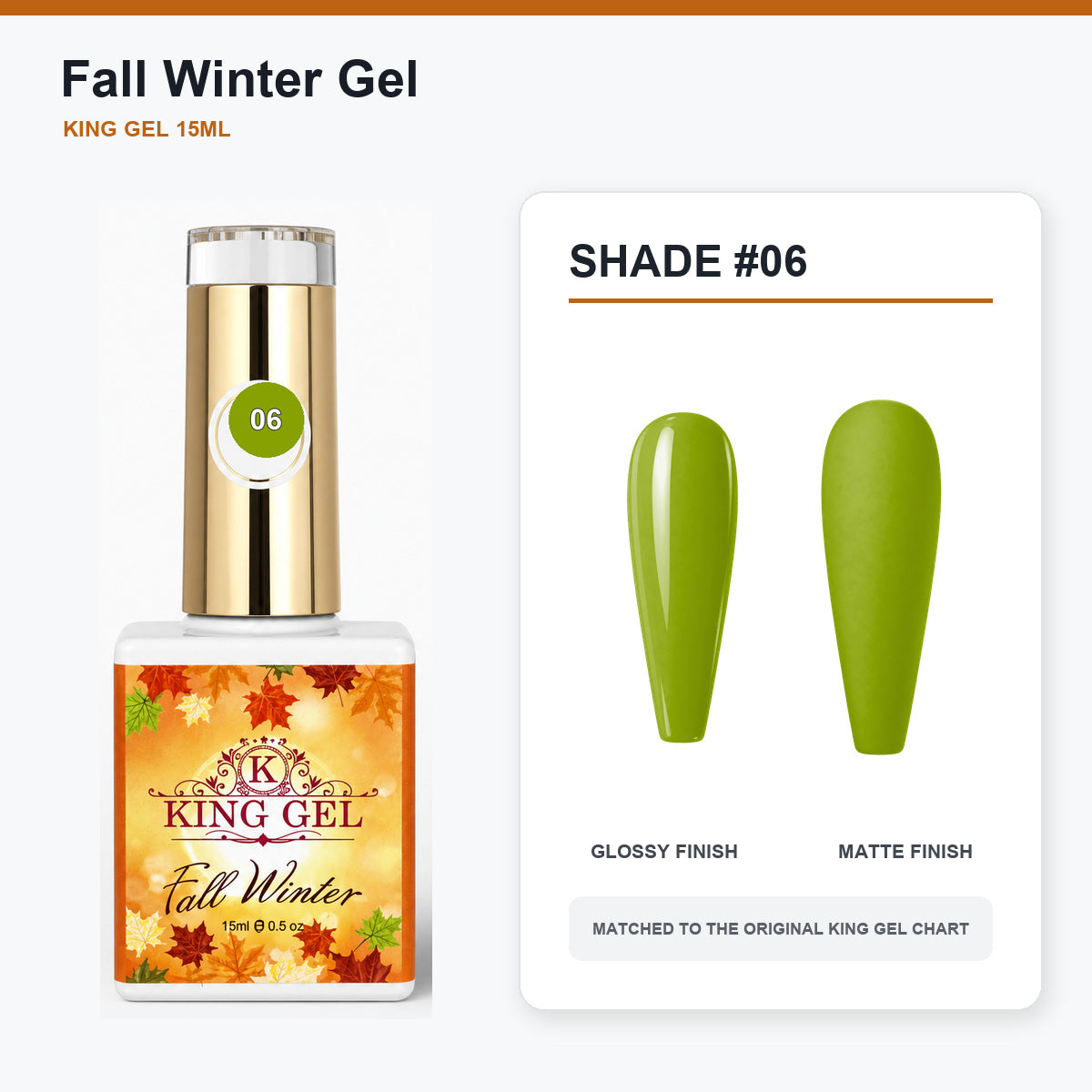 48 Colors Fall Winter Gel Collection - KingGel Brand - Shade 6 bottle and chart-matched color - Studio V2