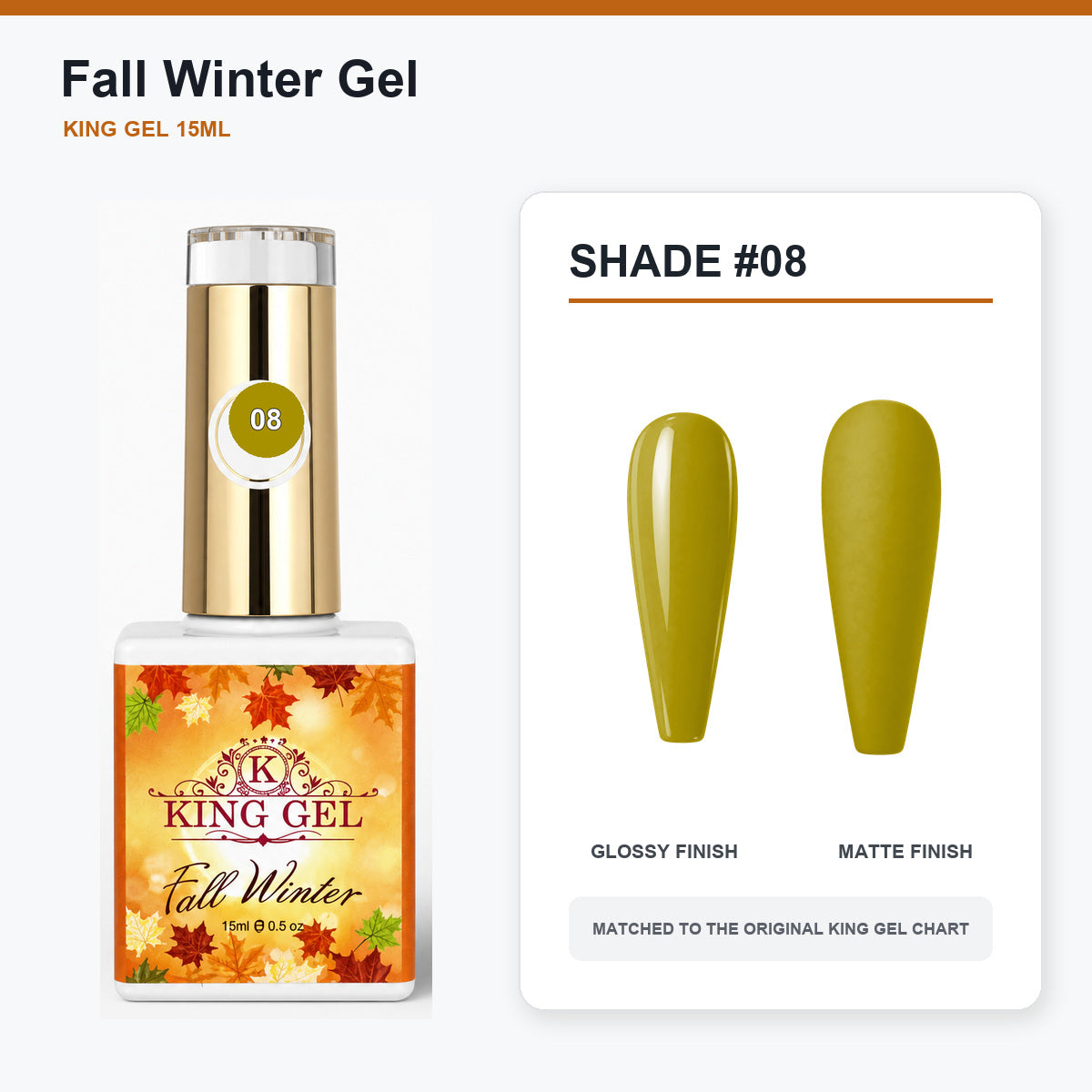 48 Colors Fall Winter Gel Collection - KingGel Brand - Shade 8 bottle and chart-matched color - Studio V2