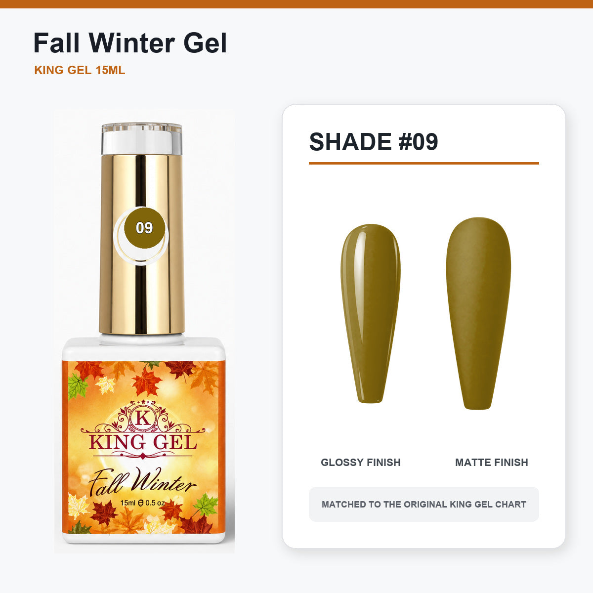 48 Colors Fall Winter Gel Collection - KingGel Brand - Shade 9 bottle and chart-matched color - Studio V2