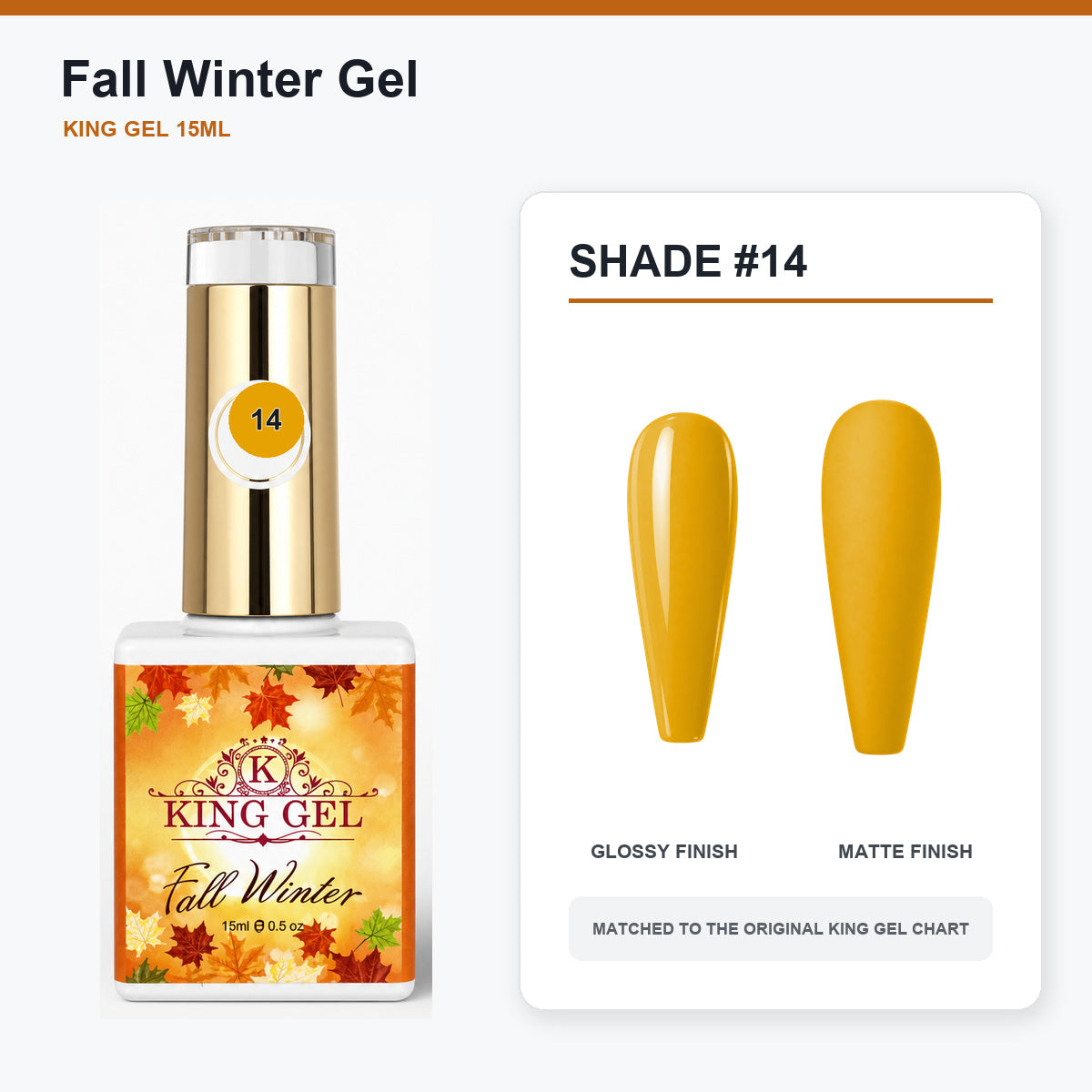 48 Colors Fall Winter Gel Collection - KingGel Brand - Shade 14 bottle and chart-matched color - Studio V2