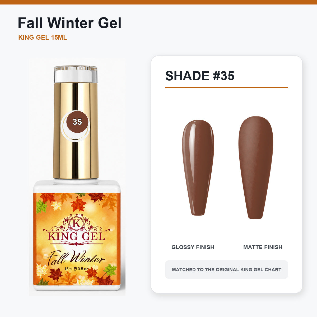 48 Colors Fall Winter Gel Collection - KingGel Brand - Shade 35 bottle and chart-matched color - Studio V2