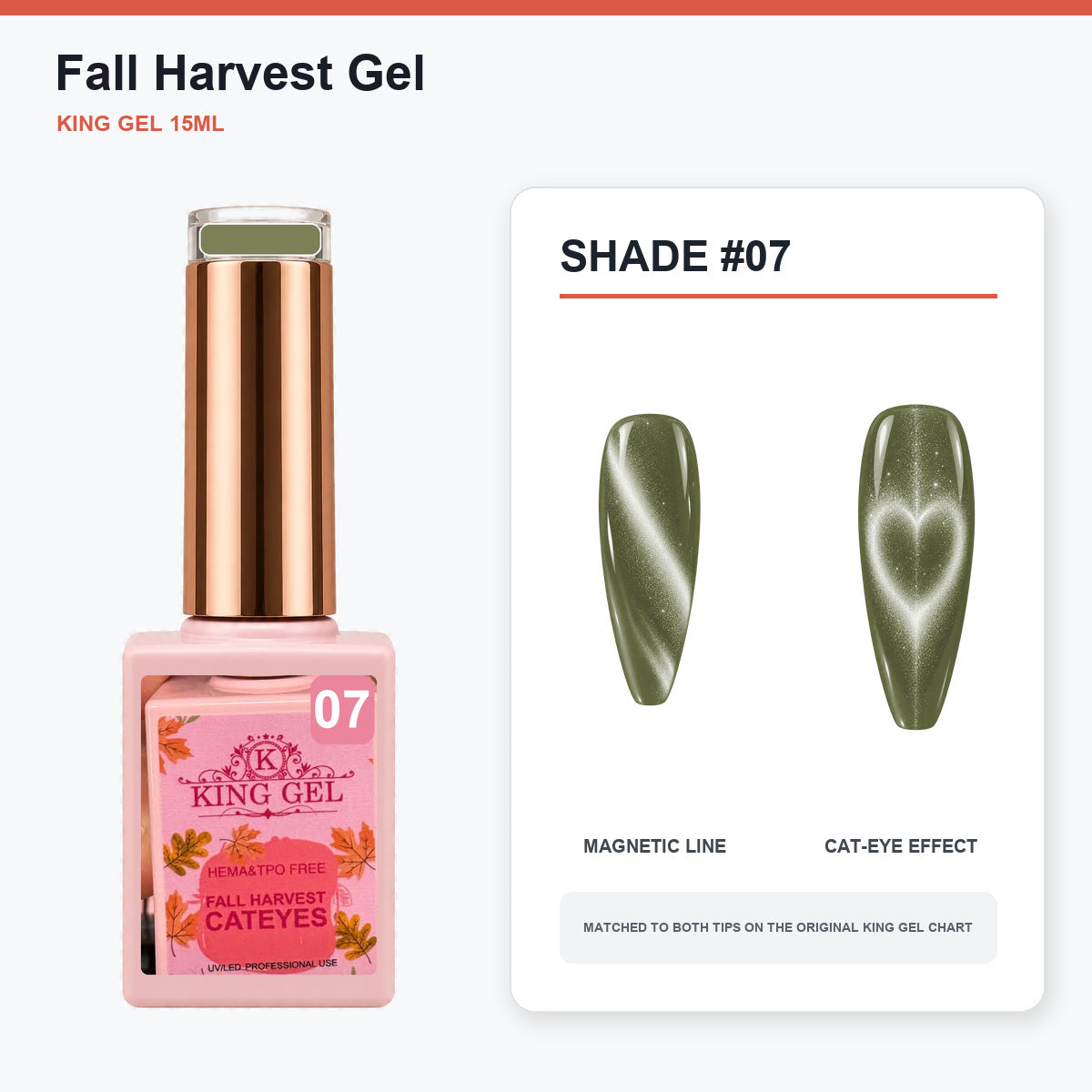 36 Colors Fall Harvest Gel Collection - KingGel Brand - Shade 7 bottle and chart-matched color - Studio V2