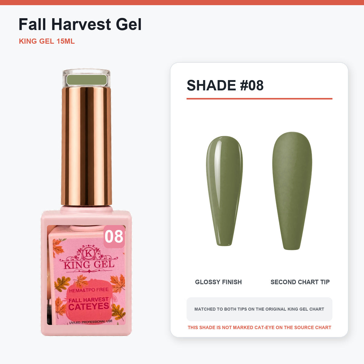 36 Colors Fall Harvest Gel Collection - KingGel Brand - Shade 8 bottle and chart-matched color - Studio V2