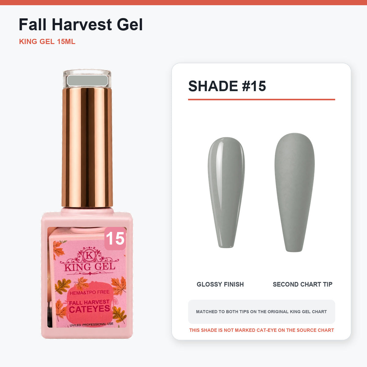 36 Colors Fall Harvest Gel Collection - KingGel Brand - Shade 15 bottle and chart-matched color - Studio V2