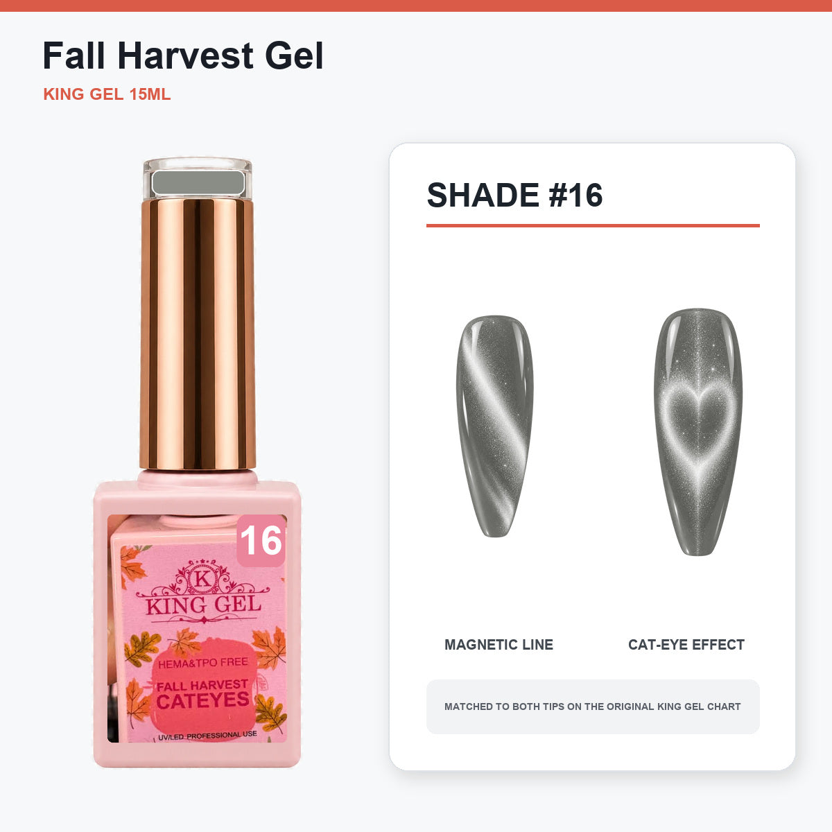 36 Colors Fall Harvest Gel Collection - KingGel Brand - Shade 16 bottle and chart-matched color - Studio V2