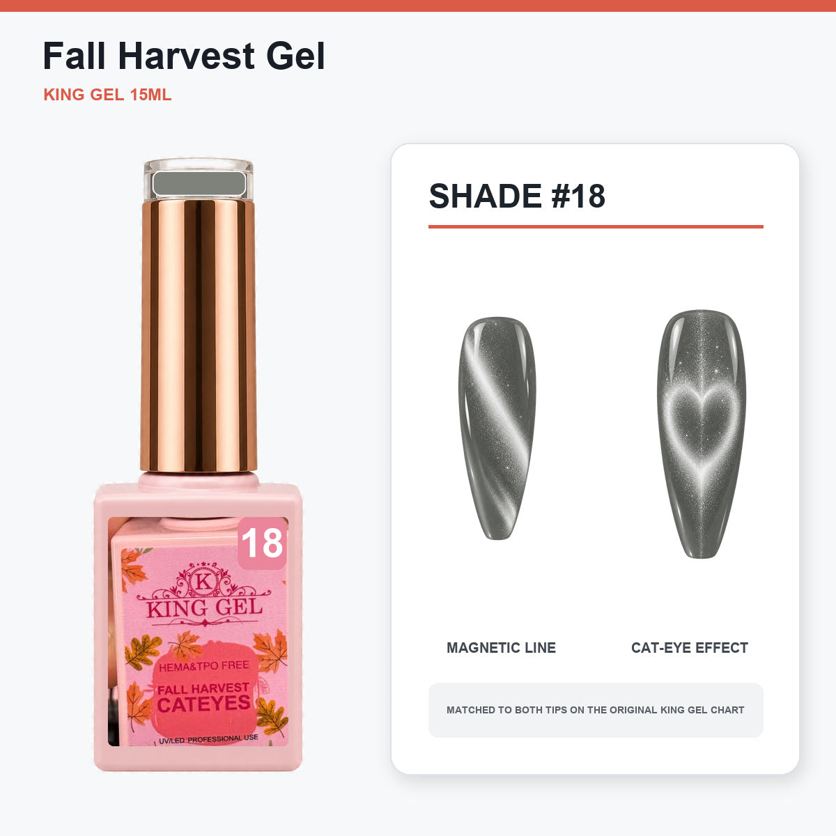 36 Colors Fall Harvest Gel Collection - KingGel Brand - Shade 18 bottle and chart-matched color - Studio V2
