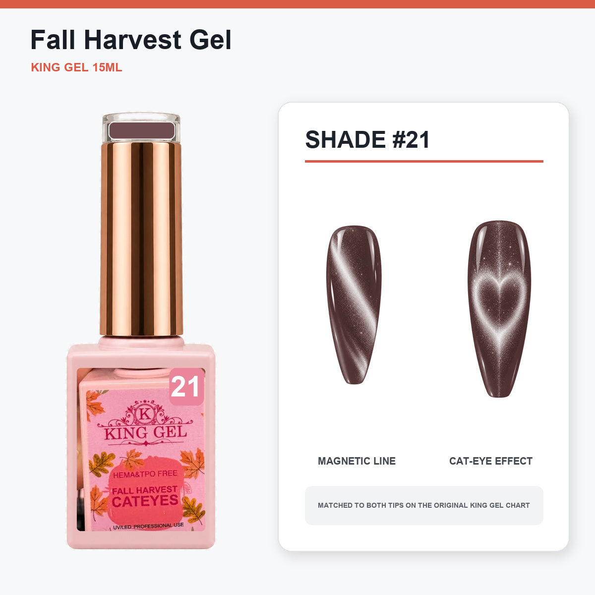 36 Colors Fall Harvest Gel Collection - KingGel Brand - Shade 21 bottle and chart-matched color - Studio V2