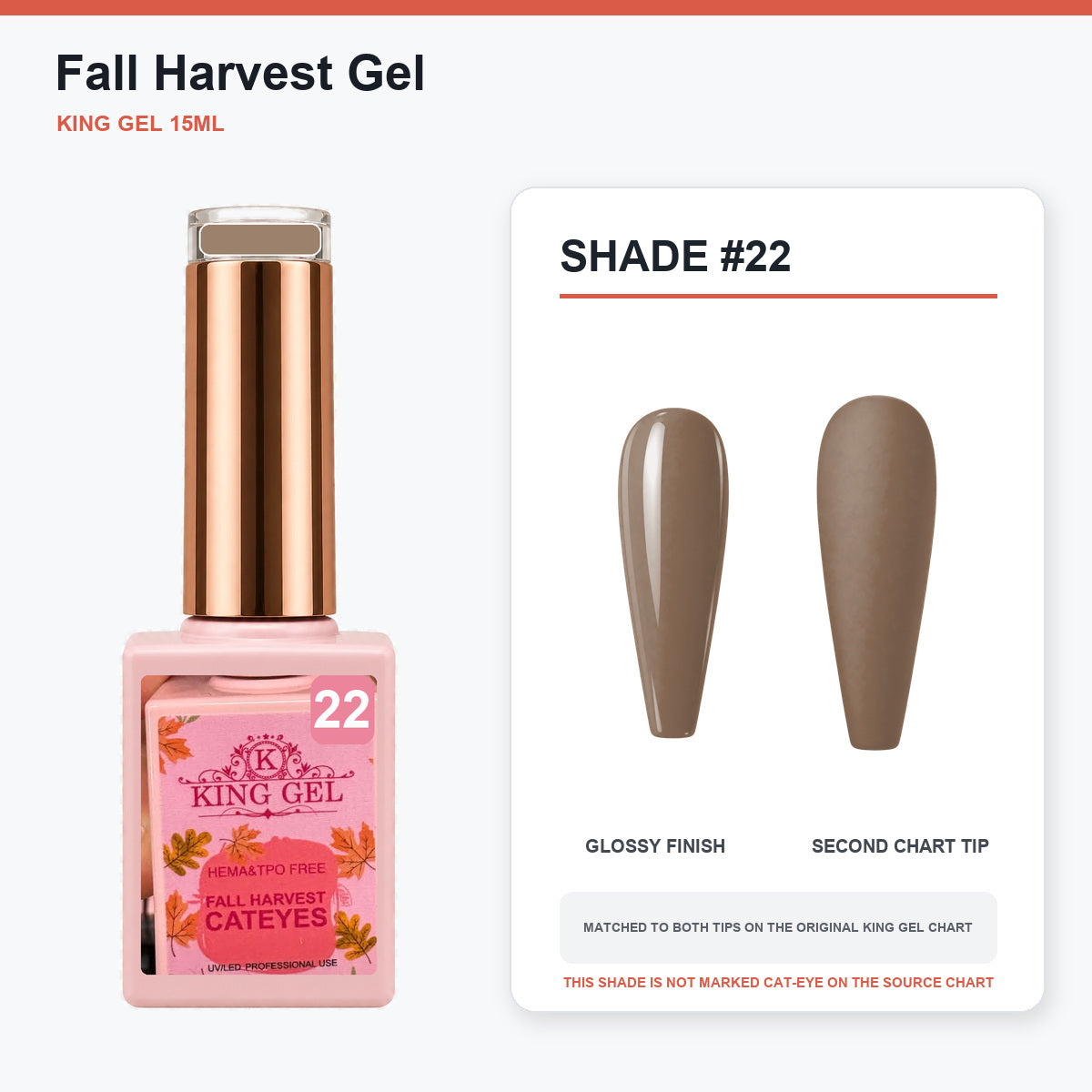 36 Colors Fall Harvest Gel Collection - KingGel Brand - Shade 22 bottle and chart-matched color - Studio V2