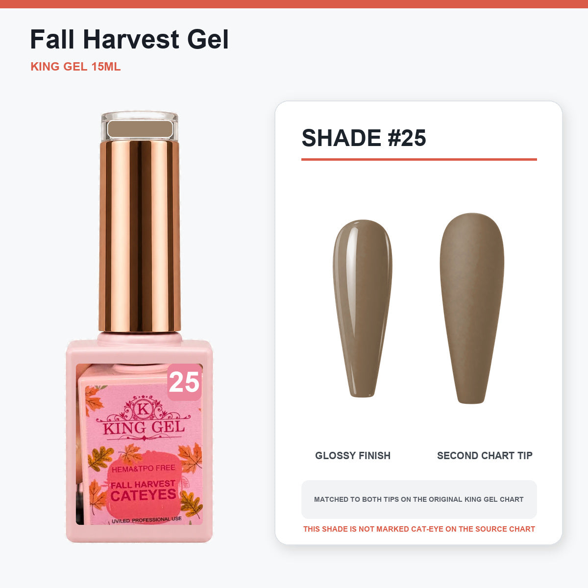 36 Colors Fall Harvest Gel Collection - KingGel Brand - Shade 25 bottle and chart-matched color - Studio V2