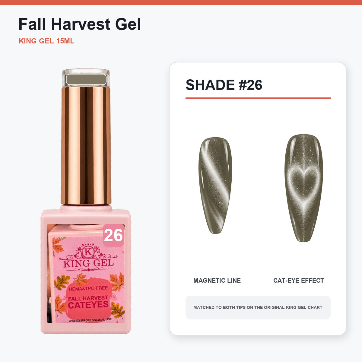 36 Colors Fall Harvest Gel Collection - KingGel Brand - Shade 26 bottle and chart-matched color - Studio V2