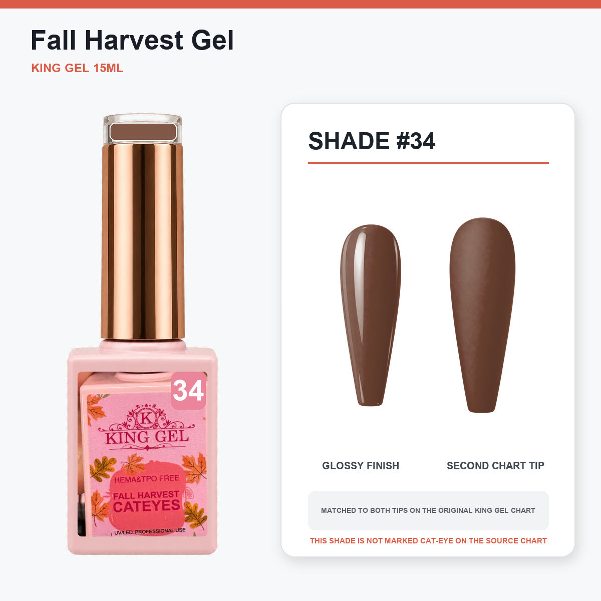 36 Colors Fall Harvest Gel Collection - KingGel Brand - Shade 34 bottle and chart-matched color - Studio V2
